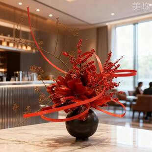 2026新春花艺竹条酒店大堂公司前台新年装饰拍照道具迎新氛围布置