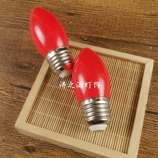 LED红色蜡烛灯泡3W灯笼婚庆烛台财神爷供灯尖头节能灯泡大螺口E27