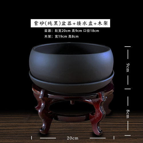 禄根花盆紫砂花盆带托发财树多肉植物文竹专用盆栽陶瓷中式盆景盆