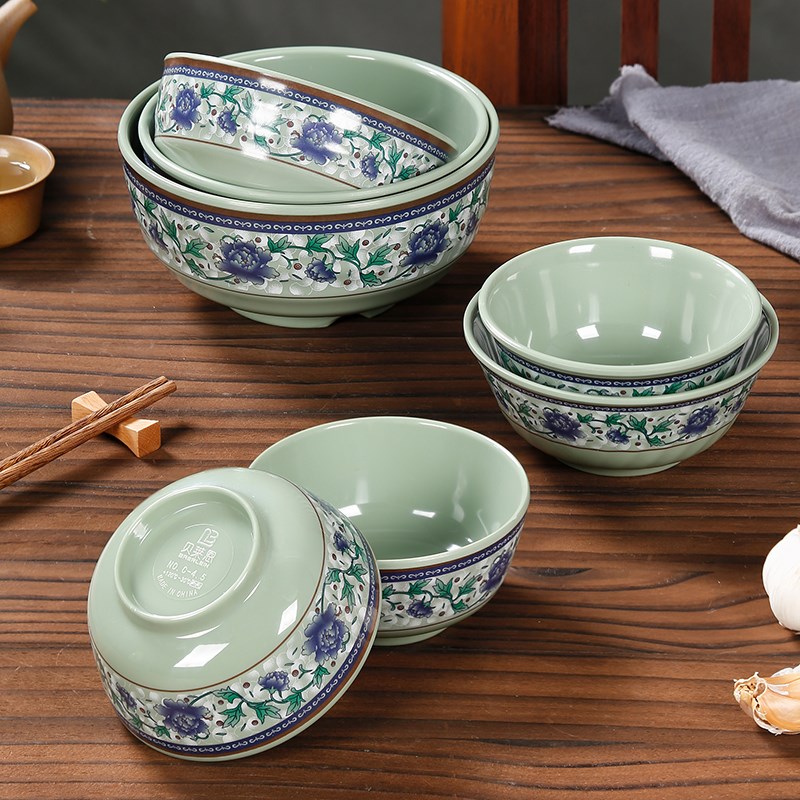 塑料中式青花a5密胺小碗饭碗仿瓷餐具快餐碗商用汤碗粥碗反口碗图片