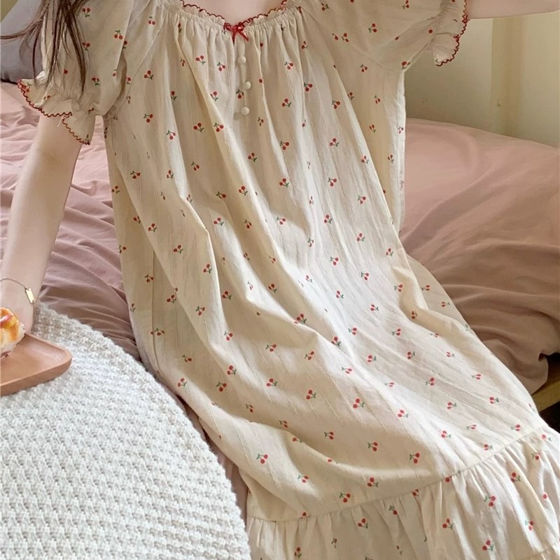 樱桃睡裙夏季女短袖甜美网红睡衣女夏天宽松女夏季家居服可外穿