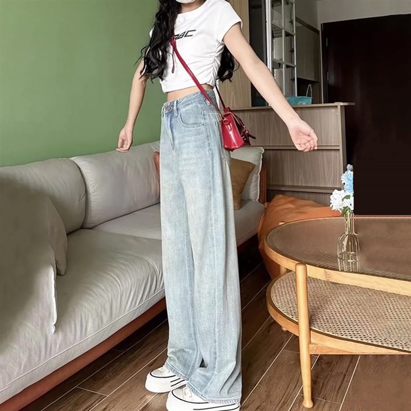 300斤大码女装阔腿牛仔裤女高腰胖mm梨形身材宽松休闲直筒拖地裤