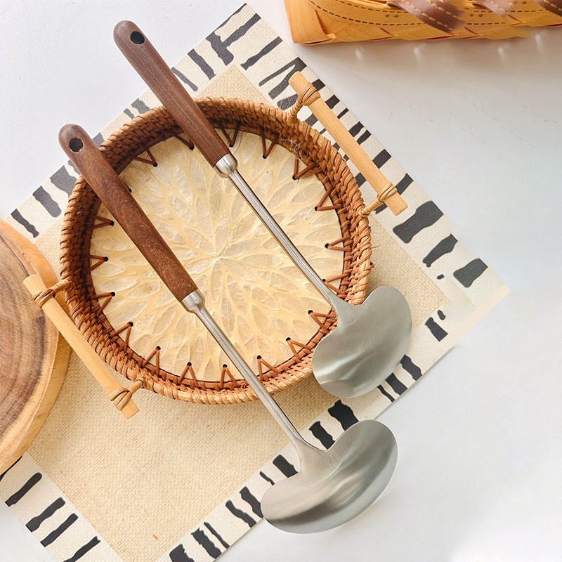 胡桃木蘑菇锅铲小锅铲家用厨房厨具铲子炒勺304不锈钢不粘锅炒菜