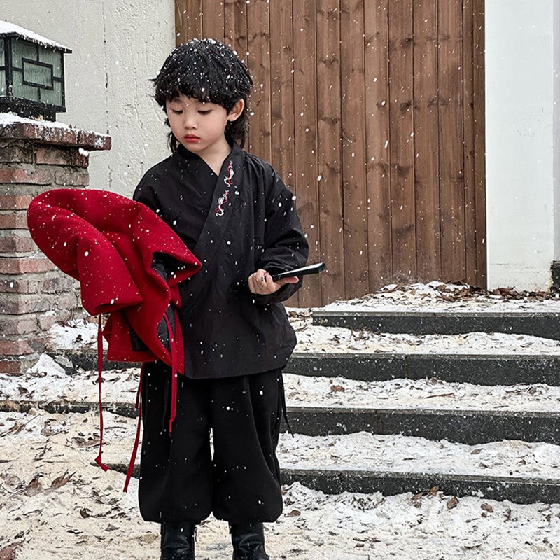 男童汉服新中式小男神少爷年服冬季龙年新款羽绒外套加厚保暖唐装