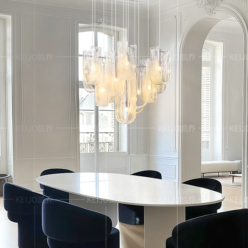 凯乔 云雾玻璃吊灯 法式轻奢餐厅主灯奶油风客厅设计师大气高级感