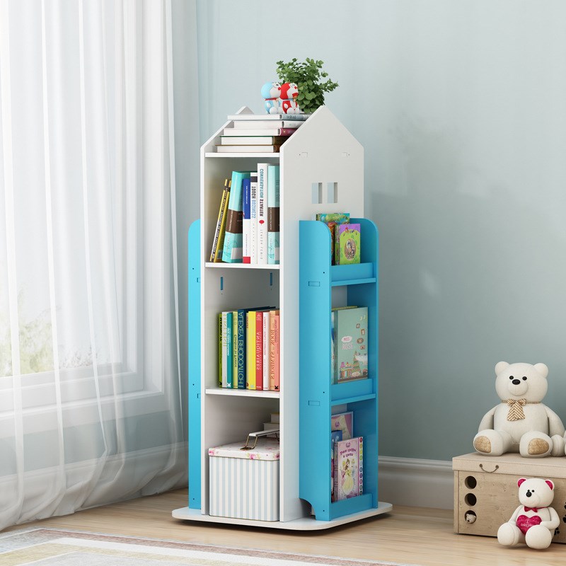 简易儿童旋转书架绘本架家用落地学生置物架书柜玩具收纳架二合一