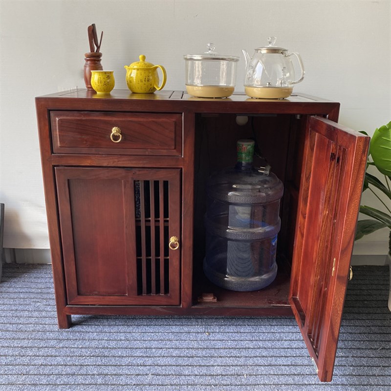 北榆木实木茶水柜简约餐边柜储物柜子中式边柜烧水一体茶柜双开门