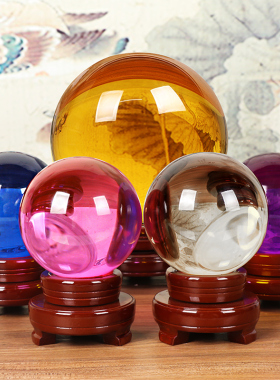 白色绿蓝紫粉色黄水晶球摆件玻璃球招财办公室开业装饰品家居摆件