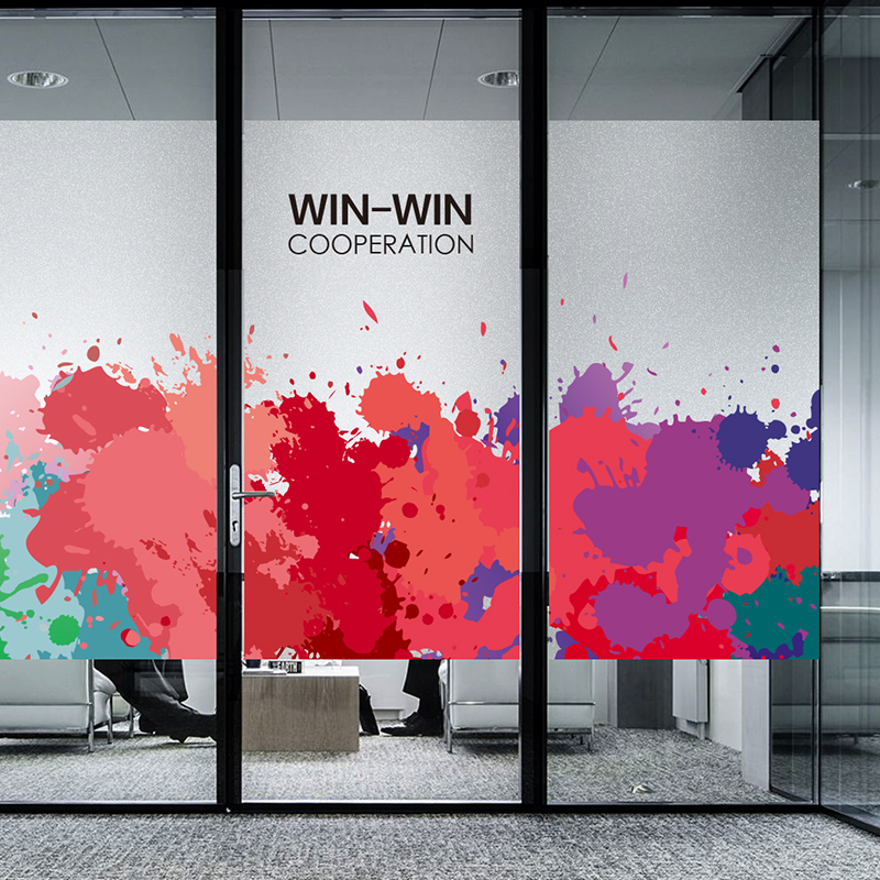 艺术玻璃贴纸个性定制LOGO水墨画学校公司办公室静电磨砂玻璃贴膜