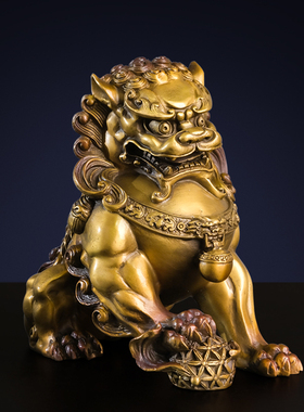 《铜狮》宫门狮子铜摆件手工艺品家居客厅博古架酒柜装饰品礼品