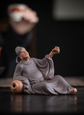 中式家居禅意历史人物紫砂诗人摆件李白醉酒创意书房博古架装饰品