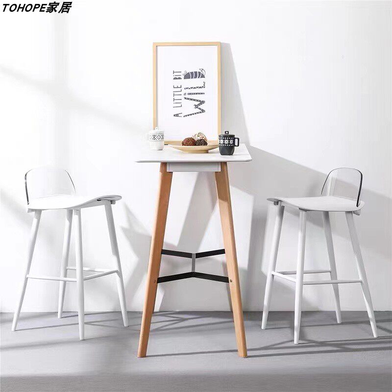 北欧简约设计家用靠背吧台椅高脚凳子铁艺极简酒吧休闲奶茶网红椅