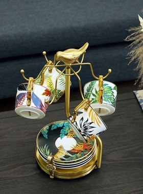 费灵家居轻奢黄铜杯碟收纳架 家用客厅餐桌置物架餐边柜摆件装饰