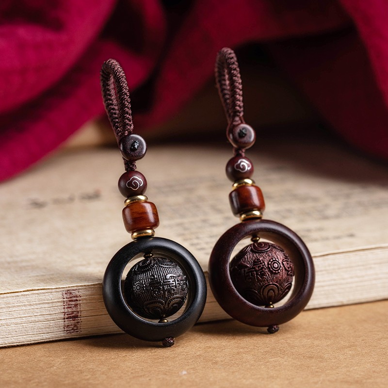 紫檀木虎年好运十二生肖钥匙扣汽车挂件复古风12属相个性挂饰情侣