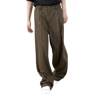 咖色西裤男宽松毛呢裤男直筒宽裤腿裤子男长裤2024秋冬羊毛休闲裤