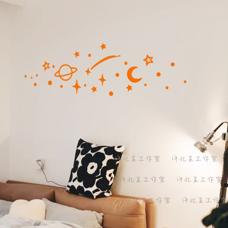 星星月亮宇宙元素贴纸 小众店铺饭厅玻璃橱窗装饰 儿童房白墙贴画