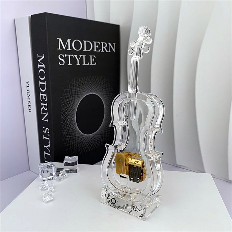 透明小提琴摆件音乐盒学生水晶生日可爱奖励亚克力八音盒摆件