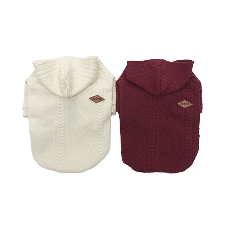 QB宠物狗狗春秋衣服雪纳瑞法斗衣服带帽拉链卫衣仿毛衣枣红米色