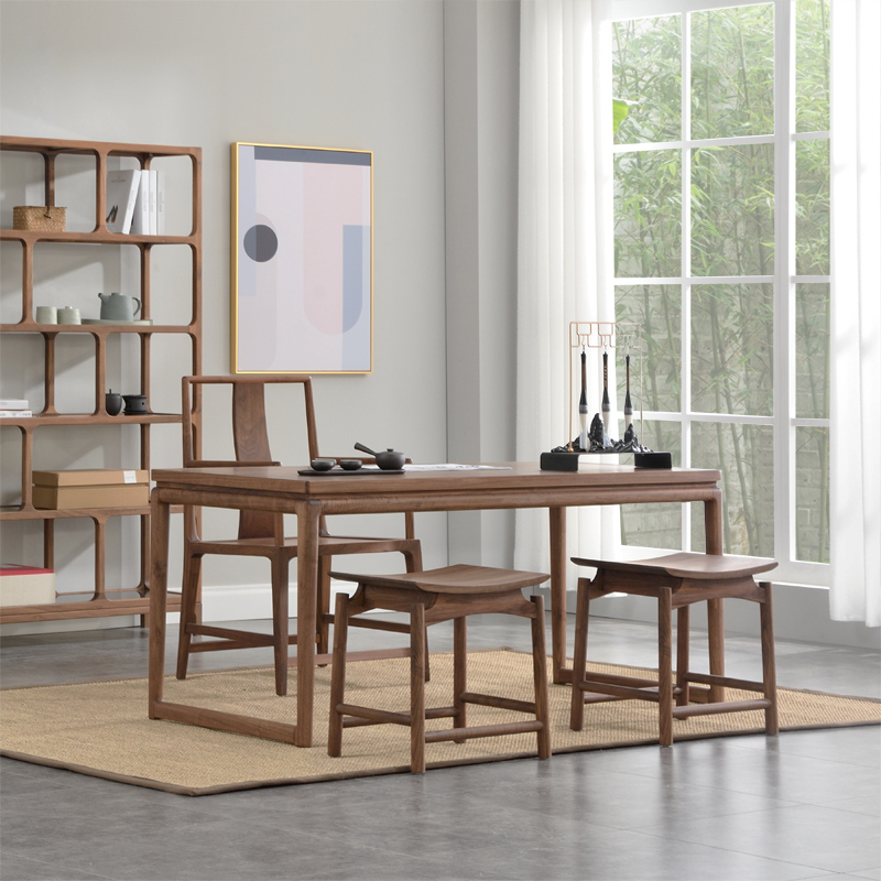 新中式书桌茶桌实木两用家用禅意办公桌黑胡桃木书法桌书画桌书案