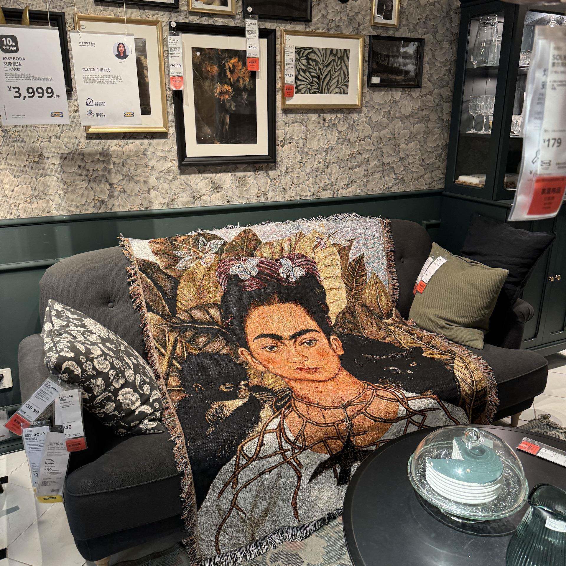 墨西哥画家弗里达卡罗猴子自画像挂毯床毯沙发毯