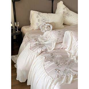 五号渡口|安娜花园|韩式法式120支长绒棉刺绣四件套床品公主