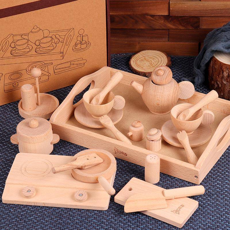 王子妈妈榉木精品西式厨具实木儿童过家家玩具仿真厨具餐具厨房