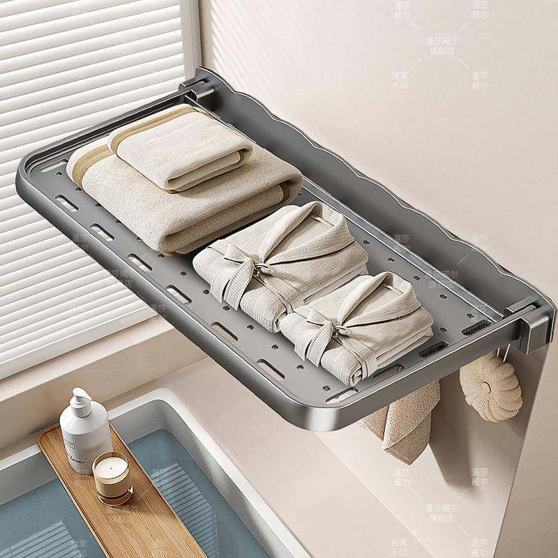 浴巾架卫生间免打孔浴室毛巾衣服壁挂折叠收纳免钉置物架门后托盘