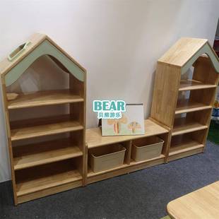 幼儿园美术教室美术组合柜儿童橡胶木储物柜玩具柜蒙氏教具收纳架