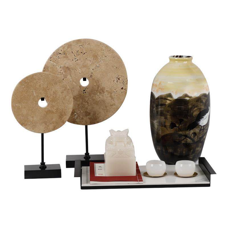 新中式创意洞石平安扣摆件样板房玄关售楼处别墅托盘套组陶瓷花瓶,纺织面料/辅料/配套,纺织机械配件,淘宝优惠券,粉丝福利购,淘宝优惠卷