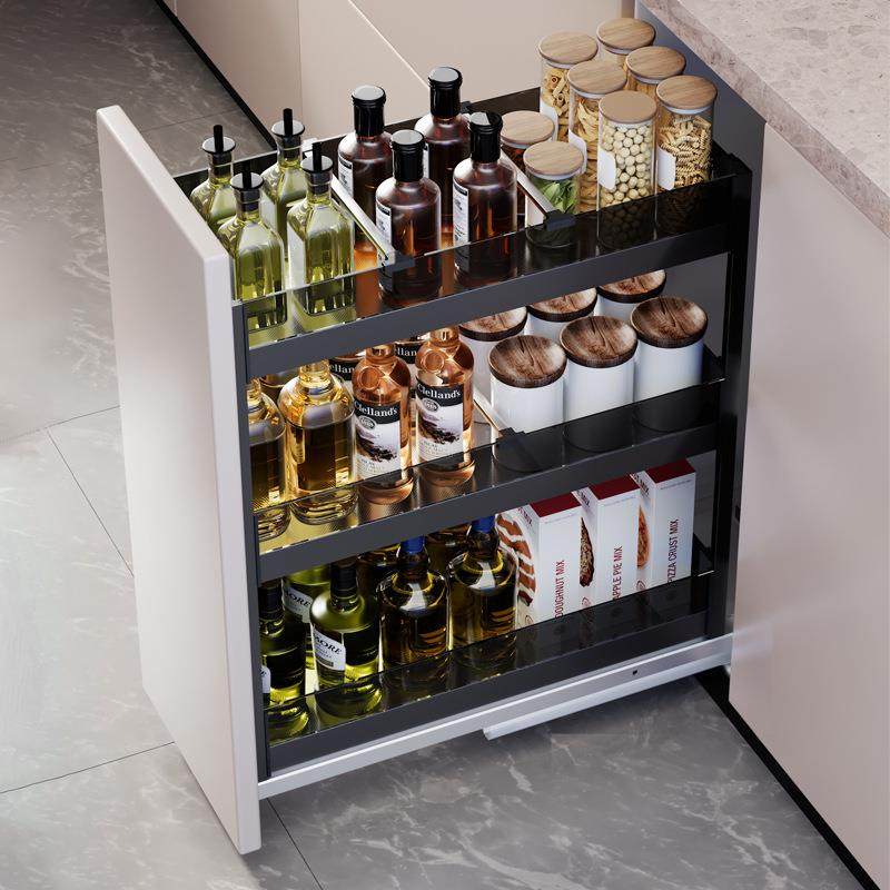 沙恩厨房橱柜拉篮开门抽屉式迷你调味篮玻璃窄柜内小尺寸调料矮篮