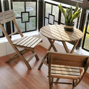 折叠餐桌实木免安装桌椅组合便携阳台木制圆桌学习书桌花桌w&