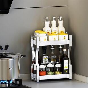 厨房调料架置物架双层台面小尺寸窄款304不锈钢放盐油酱醋收纳架