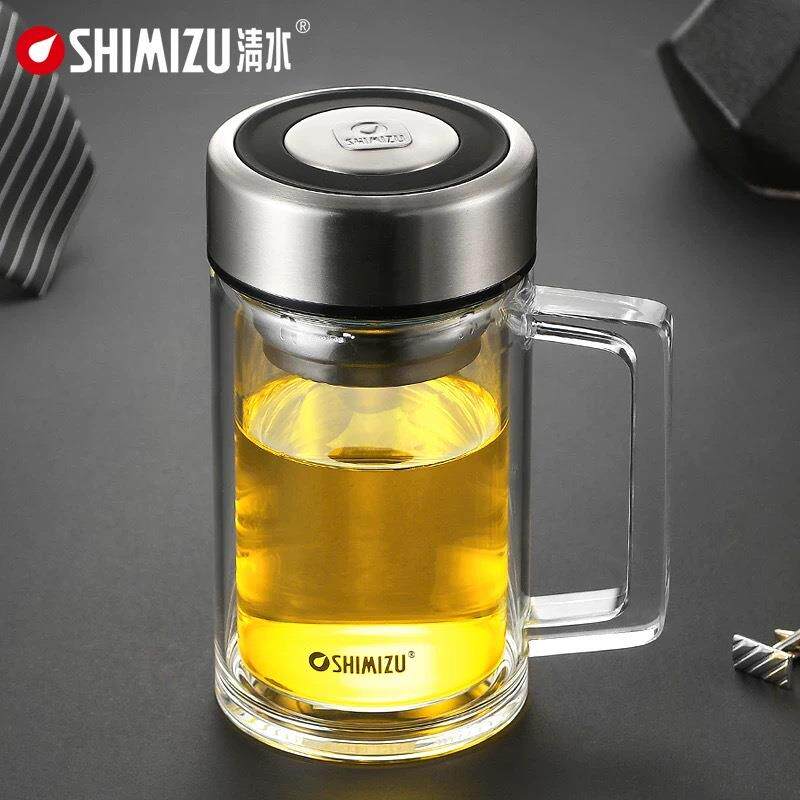 清水玻璃杯带把手男女商务办公茶杯便携随手杯过滤透明保温杯8031