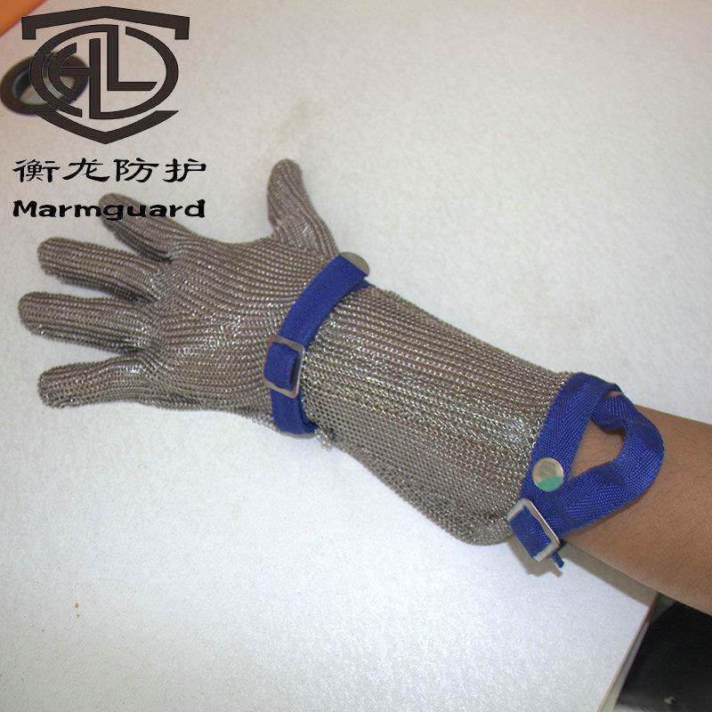 室内危险物品使用工作钢丝手套加长款护肘护腕撕拉粘带手套