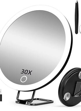 新款6英寸10倍20倍30倍充电led补光带灯旋转支架化妆镜