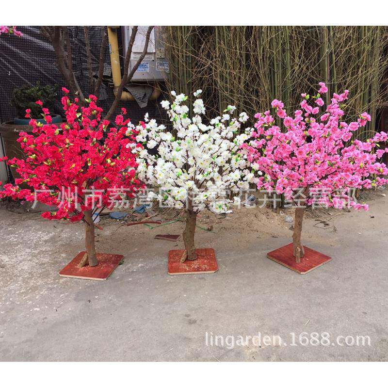 2019新年新款桃花树树脂工艺品1米仿真桃花树