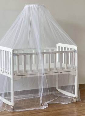 白色松木婴儿床多用途宝宝摇篮床新生儿床可变书桌带蚊帐