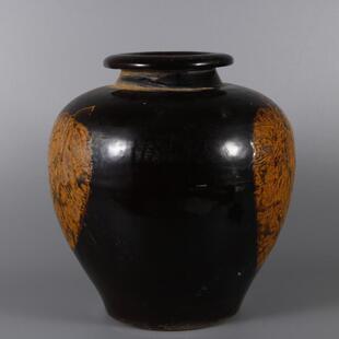 宋吉州窑黑釉叶中纹瓷罐民间古董老物件式RBJ家居店公司仿古摆酒