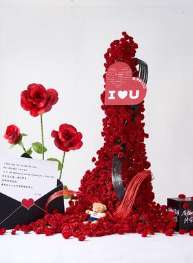 瀑装布红玫瑰仿真花造景拍照卡服店门头假花VUD婚布置婚打庆道礼