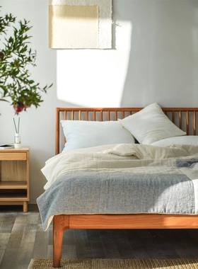 日式拙朴全棉A类棉麻大豆纤维被子水洗色织纯棉软84982配糯春秋拼