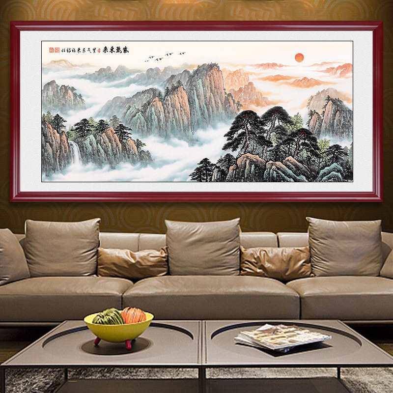 山无水泰挂山山日出靠山图客厅背景装饰画水画书F8756MMT有房办公