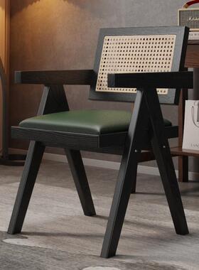 白蜡木纹T21213#木民宿原复用古实木昌闲迪加尔椅休藤椅藤编餐椅