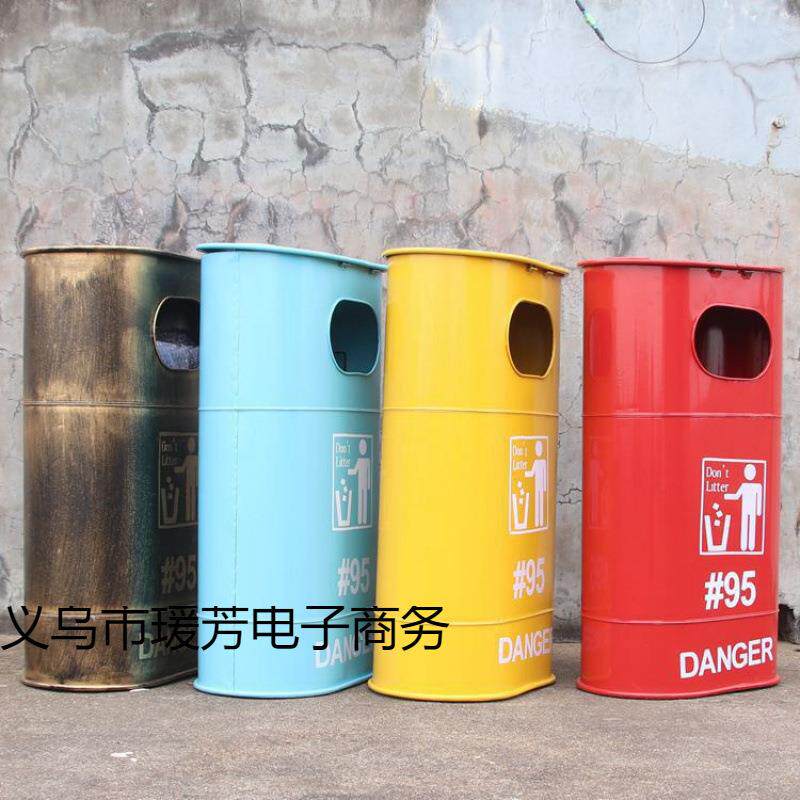 复古工个业风铁艺性垃圾桶餐户外大号美式做旧创意酒al363709吧厅