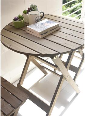 可折叠YHO木桌子闲餐桌古椅小型双人实茶木方桌下午阳台桌休桌复