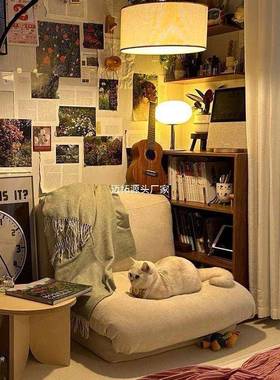 懒沙发榻榻米单25574椅可拆网洗客厅卧室可躺可人睡红折叠小沙发