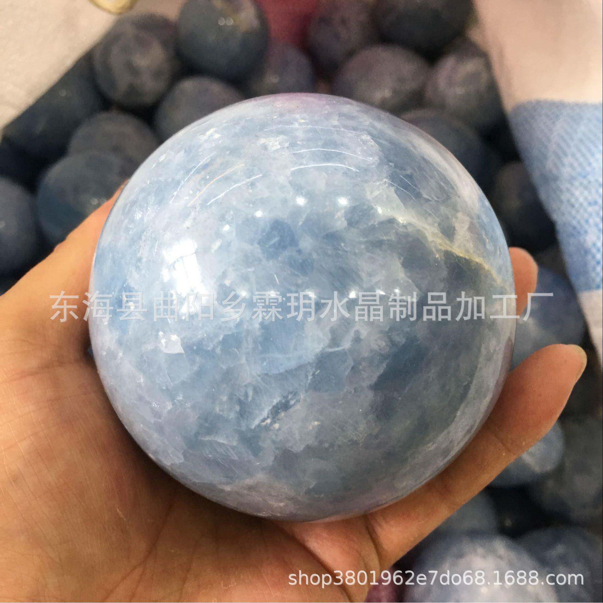 天然晶蓝石天青石水晶球摆件手件把把玩水晶石原厂家直NJH石销