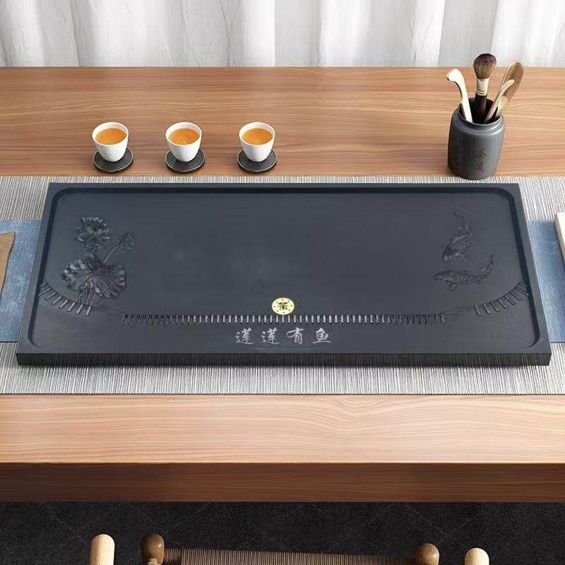 盘天然乌石茶家用乌金真FQX茶盘一体金一整套漏水石板面板茶具套