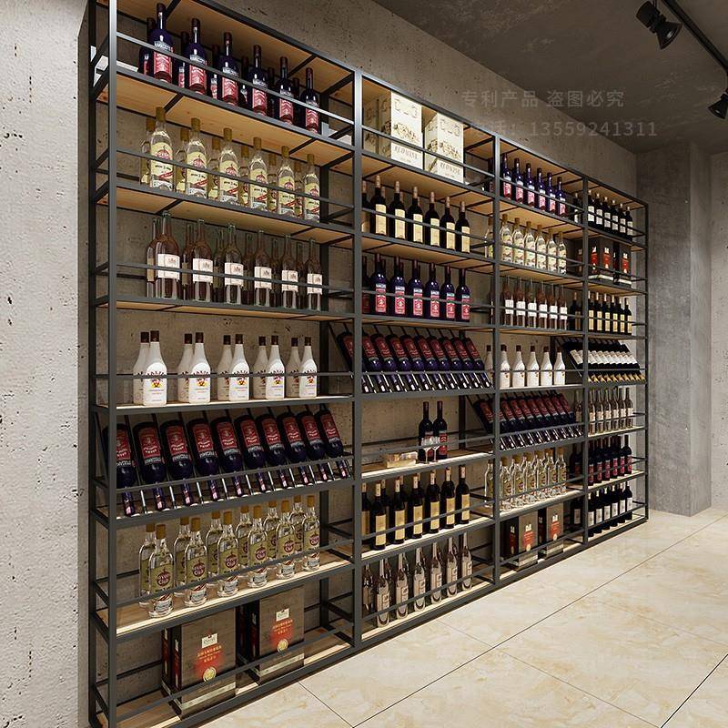 STF红酒柜酒展架示架落子地红酒架商用铁艺酒架庄实木红酒酒柜