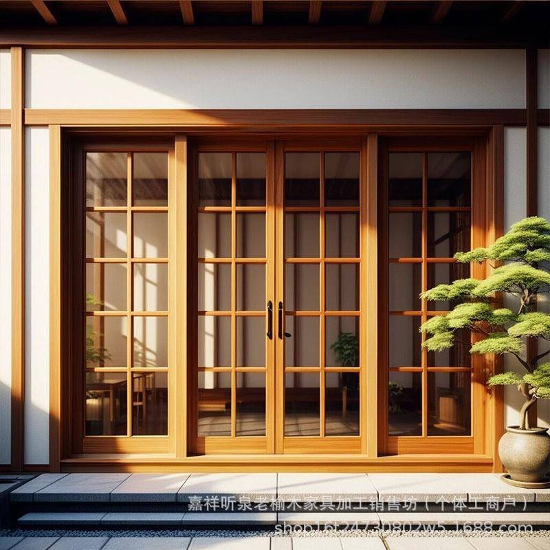 实TIS木拉窗老榆木室推内实叠窗框原木做旧玻木璃窗框木质窗户折