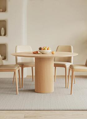 司马大法式WMJ奶桌油风小户型形餐家用网红实木简圆约亮光岩板餐